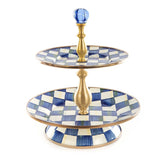 Royal Check Luxury Blue Enamel Two Tier Sweet Stand