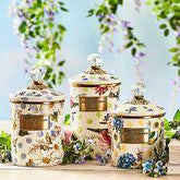 White Flower Market Enamel Canisters